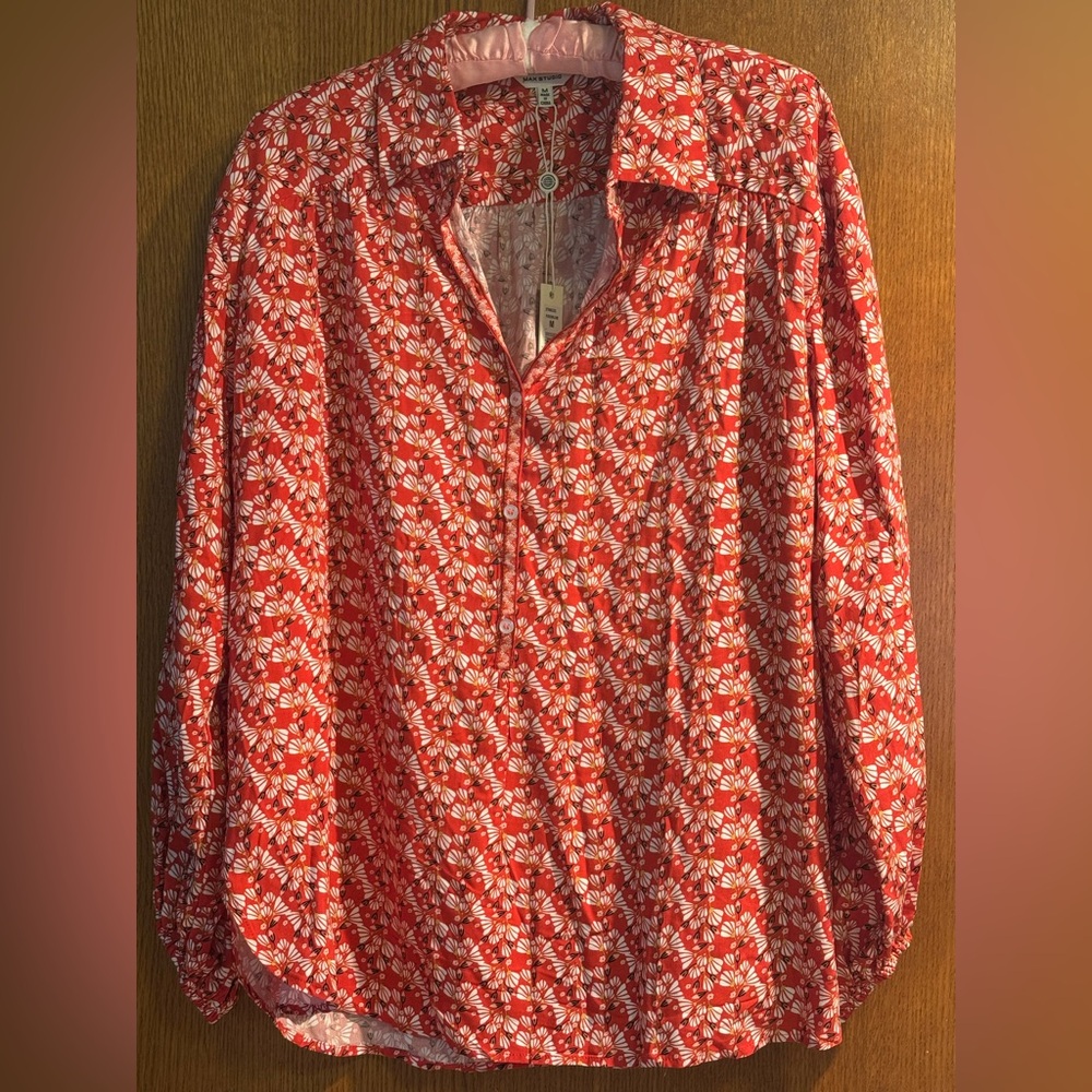 Max Studio Red and White Floral Shirt